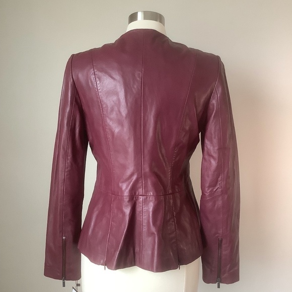 NEW Badgley Mischka Genuine Leather Peplum‎ Jacket Burgundy 67047 Size M - Picture 12 of 15